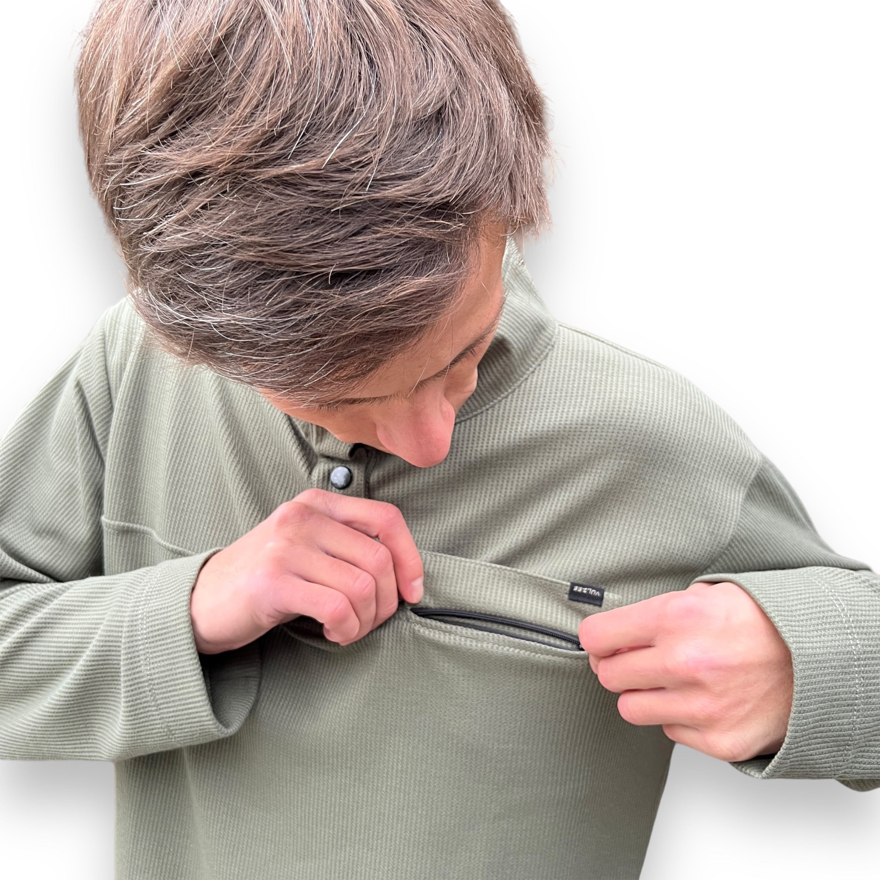 POLERÓN WAFFLE HALF ZIPPER HOMBRE VERDE