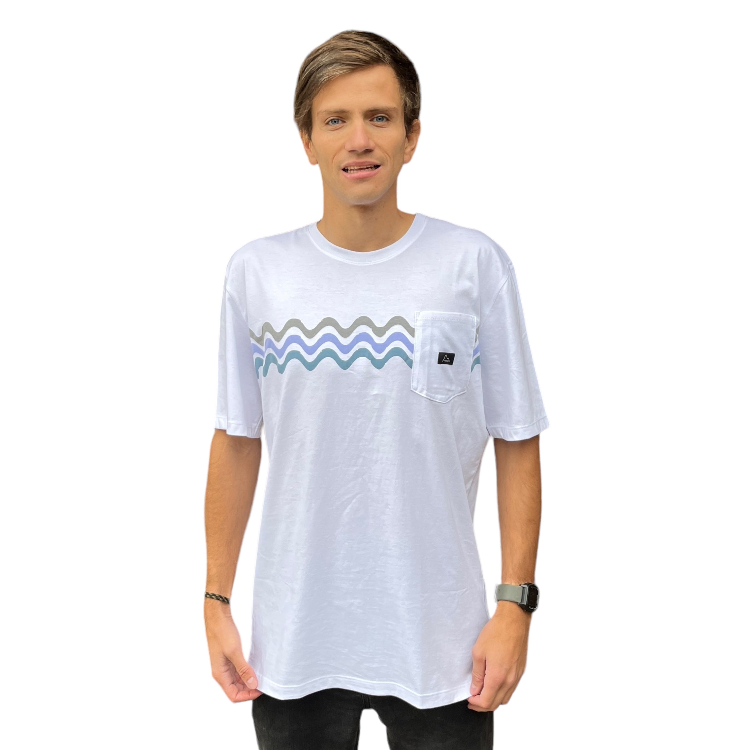 POLERA MANGA CORTA HOMBRE BLANCA WAVES PLAIN POCKET