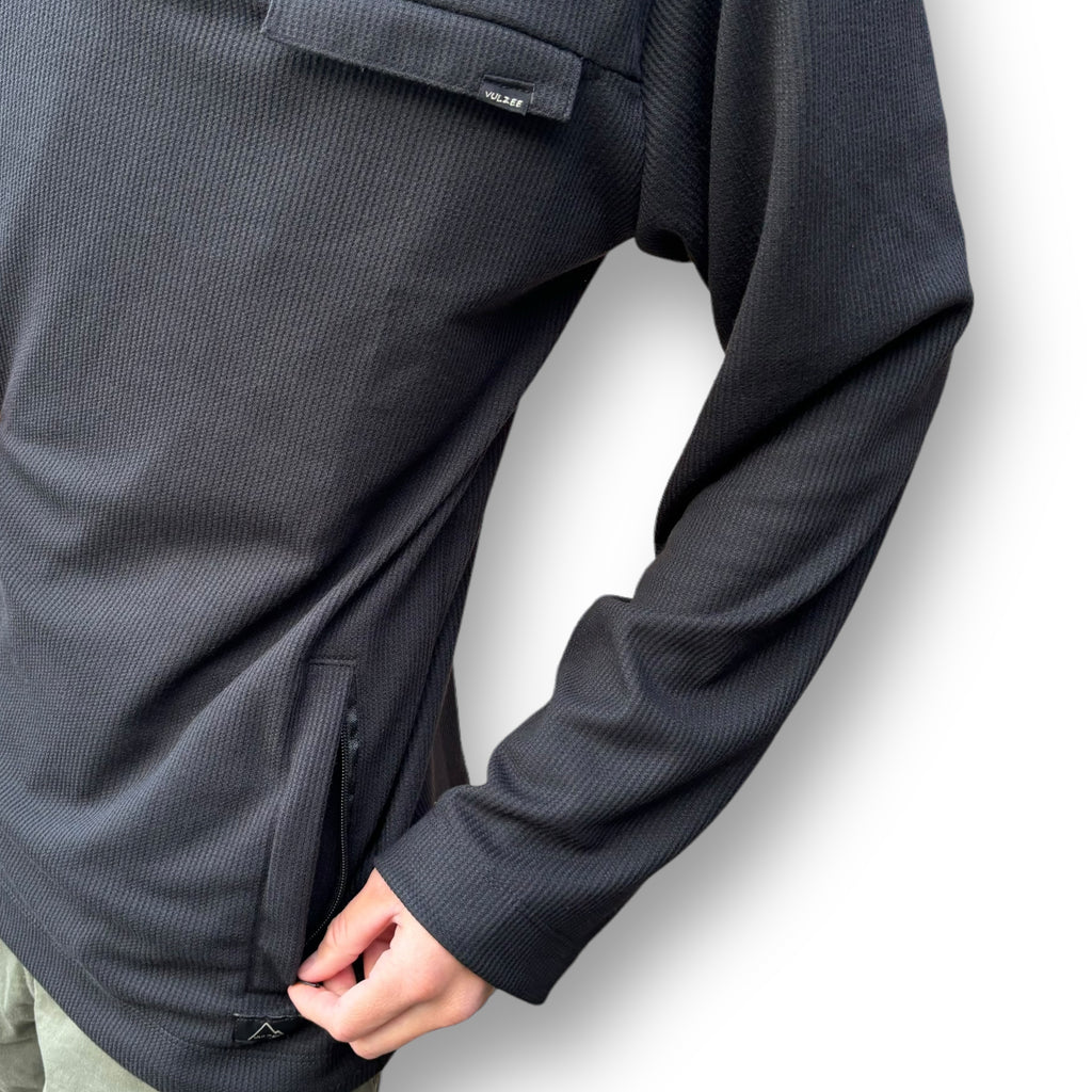 POLERÓN WAFFLE HALF ZIPPER NEGRO