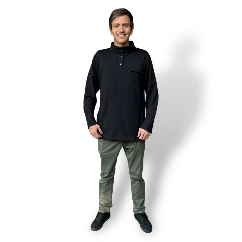 POLERÓN WAFFLE HALF ZIPPER NEGRO