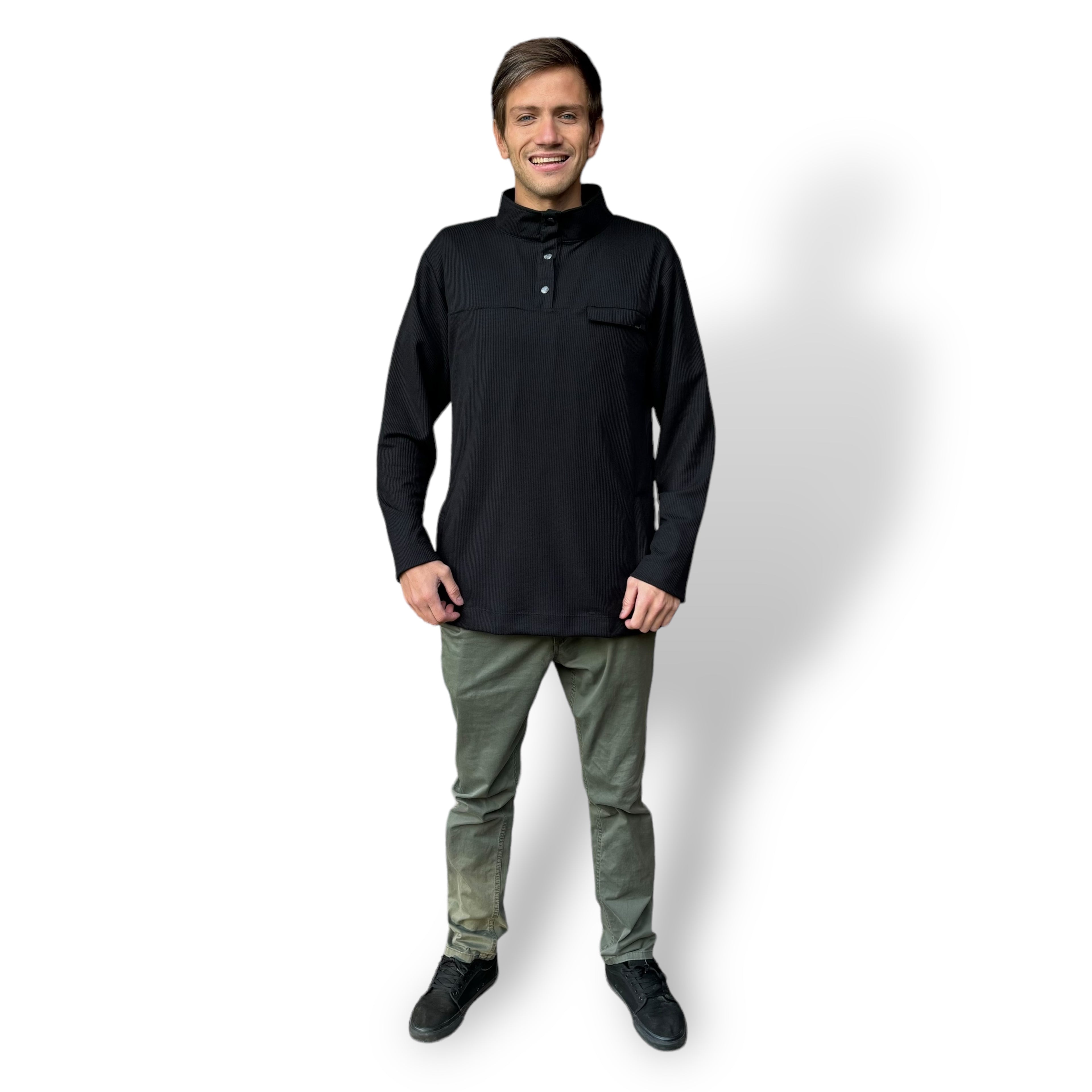 POLERÓN WAFFLE HALF ZIPPER NEGRO