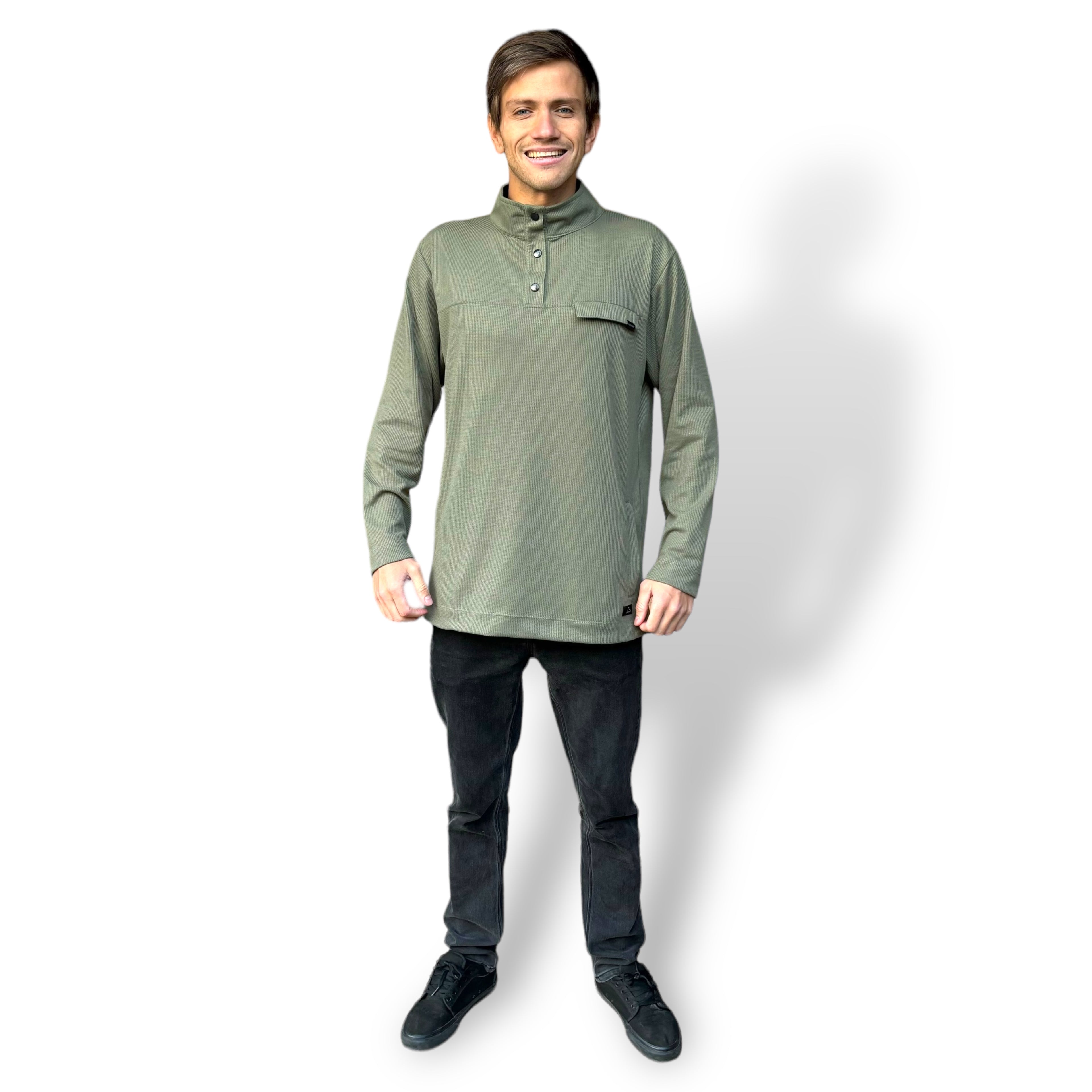 POLERÓN WAFFLE HALF ZIPPER HOMBRE VERDE