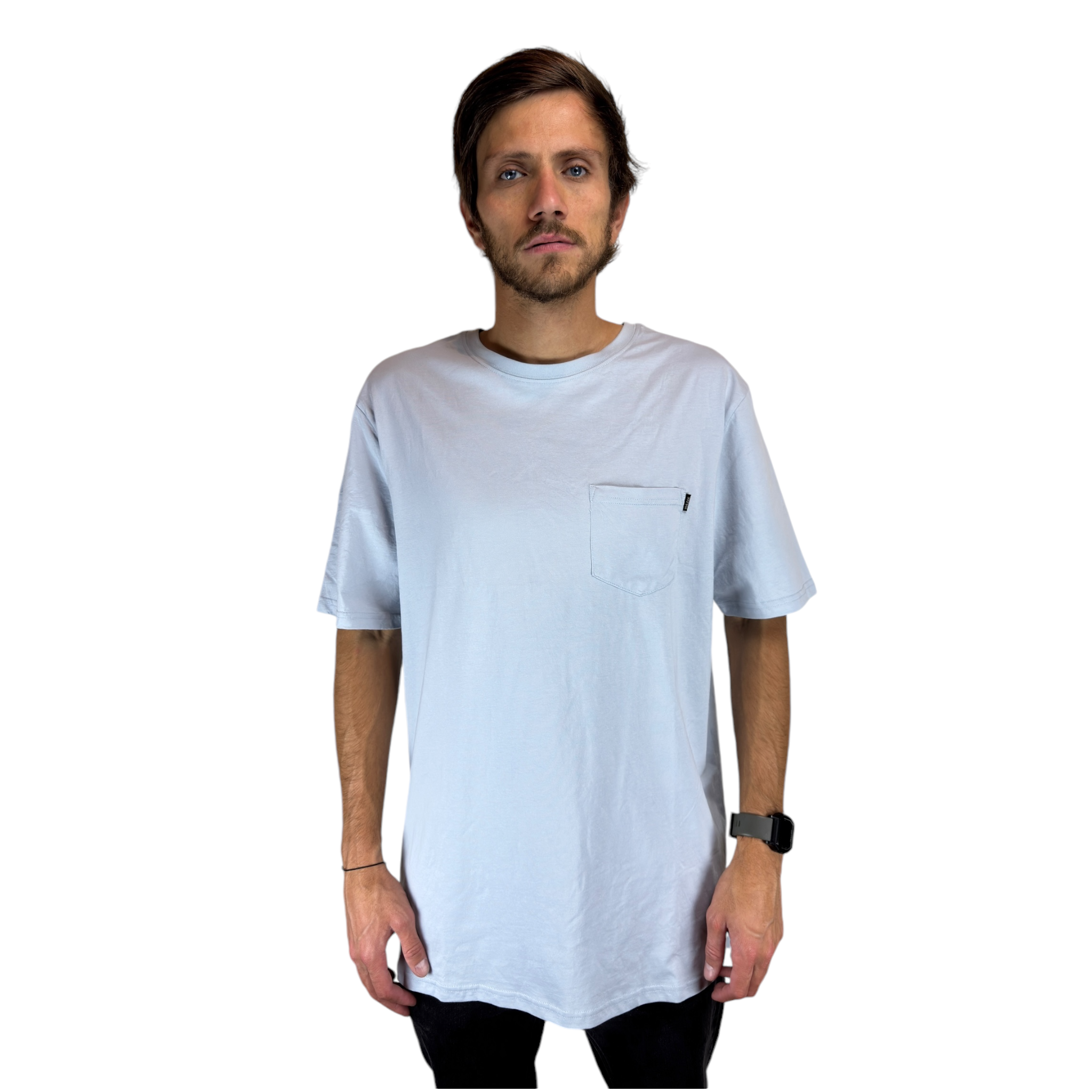 POLERA MC PLAIN POCKET CELESTE